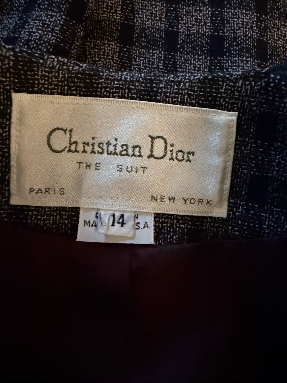 Vintage Christian Dior The Suit Women's Gray Plaid Suit Jacket & Pencil Skirt - Picture 3 of 14